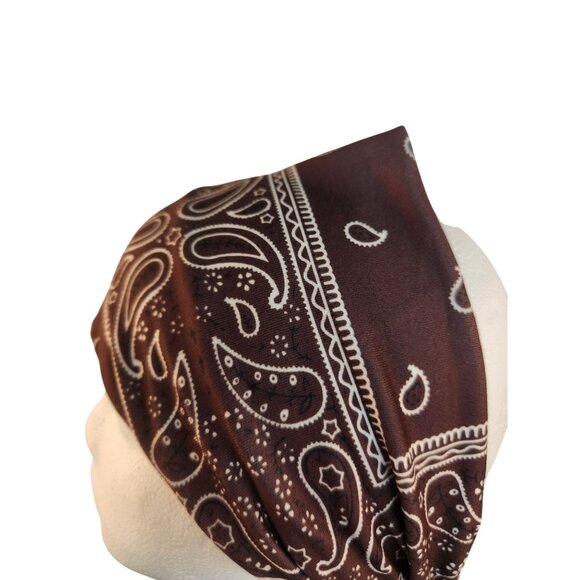 Brown Paisley Knit Headwrap Hairband Soft Stretchy Headband Fabric Unisex Sweatb - Picture 6 of 6